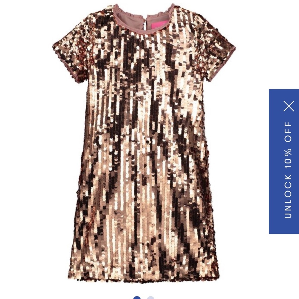 HOLLY HASTIE Coco Sequin Girls Party Dress, Pink Rose Gold